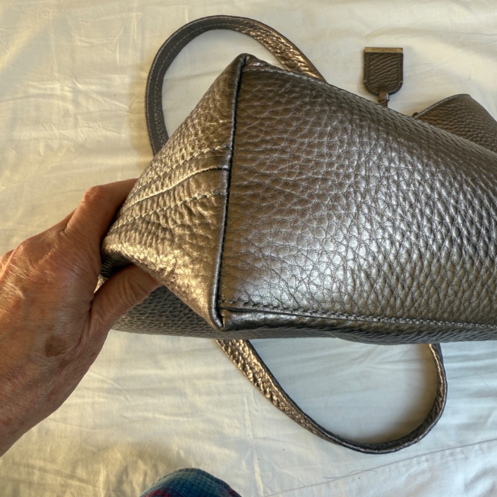 Cole Haan Silver Pewter Pebbled Leather Tote | Original Dust Bag | Teal Lining - Picture 12 of 15
